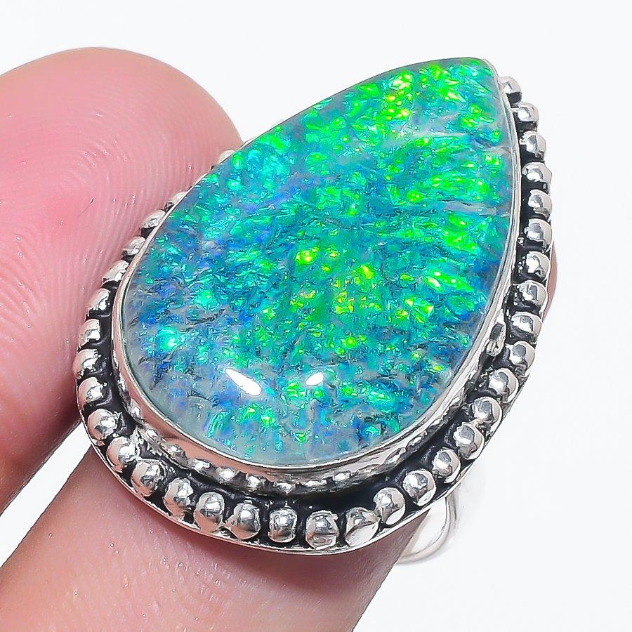 Blue Triplet Opal Gemstone 925 Sterling Silver Jewelry Ring Size 8