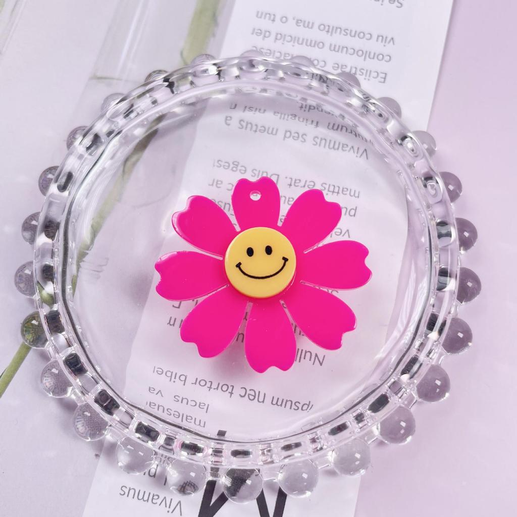40mm Korean Style Smiley Face Chrysanthemum Acrylic Keychain Earrings for DIY Phone Accessories