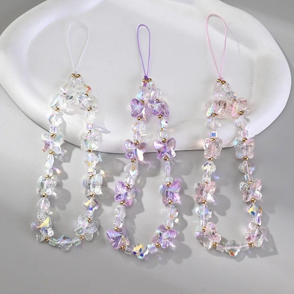 Acrylic Phone Beaded Charm Colorful Butterfly Phone Lanyard New Mobile Phone Chain