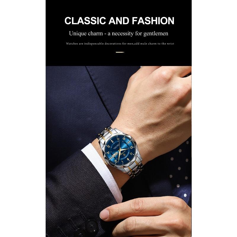 POEDAGAR Luxury Man Wristwatch Waterproof Luminous Date Week Watch Sport Stainless Steel Quartz Watches Male reloj+box