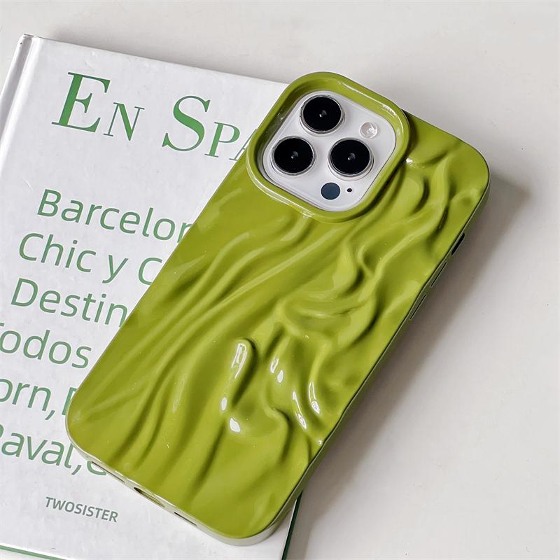 Glitter Candy Color 3D Folds Texture Phone Case For iPhone 15 11 12 13 14 Pro Max Fashion Irregular Ripple Shockproof Soft Cover
