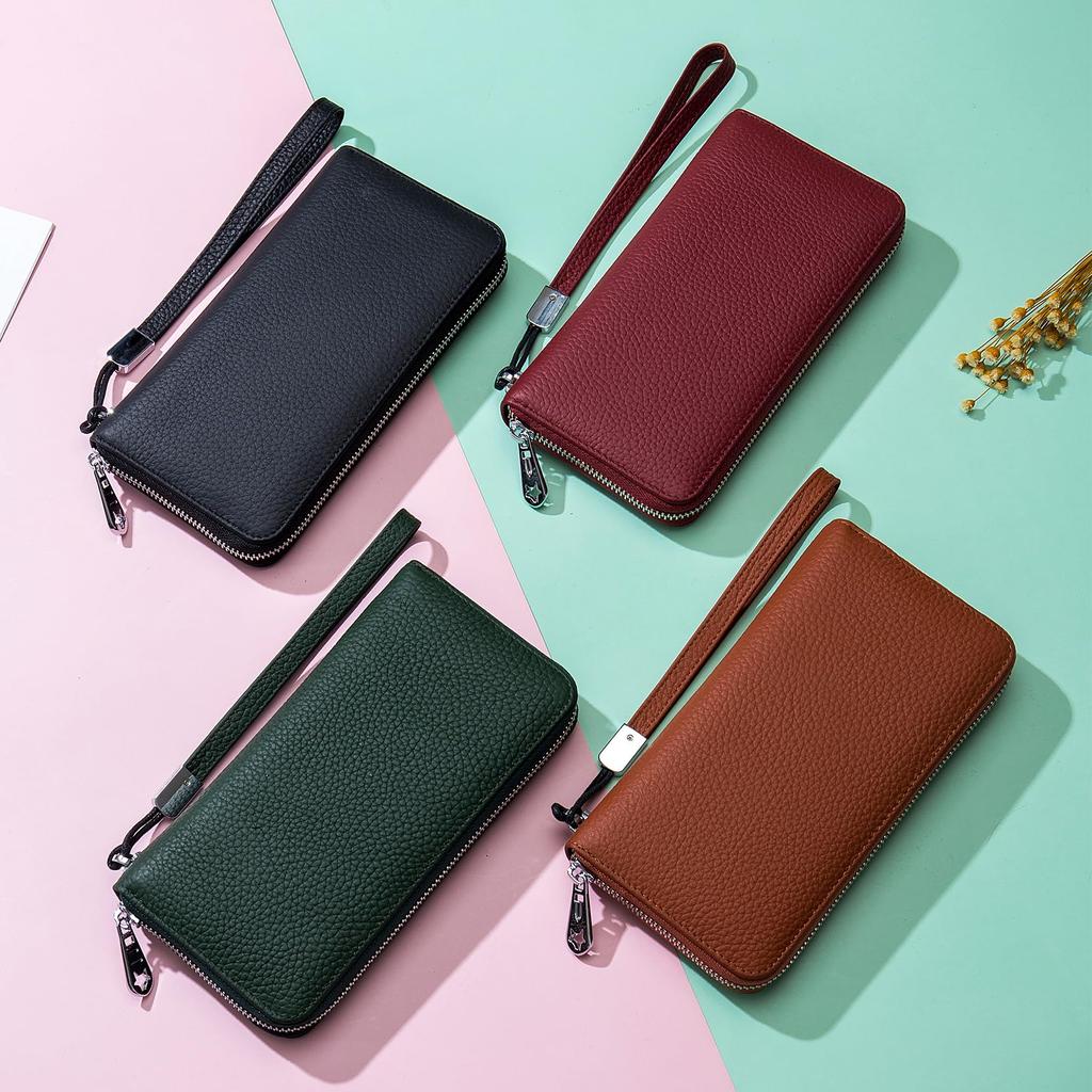 Bearneko Echte Leder Lange Geldbörse, Großes Fassungsvermögen, Anti-Skimming, Schlank, Leicht, Multifunktional, mit Münzfach, Smartphone-Tasche und