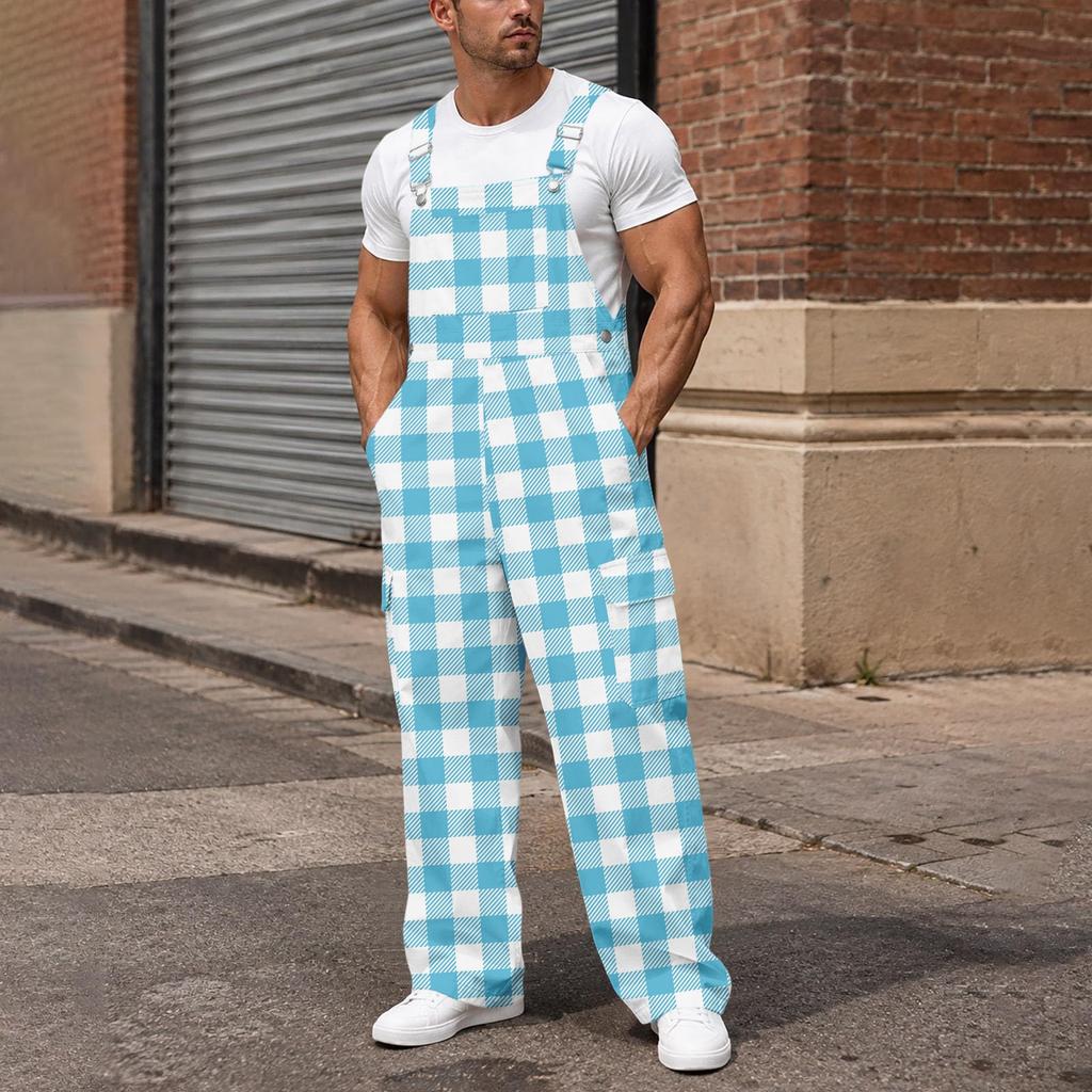 Men's Loose Fit Cargo Bib Overalls, Wide Leg Jumpsuit with Multi-Function Pockets