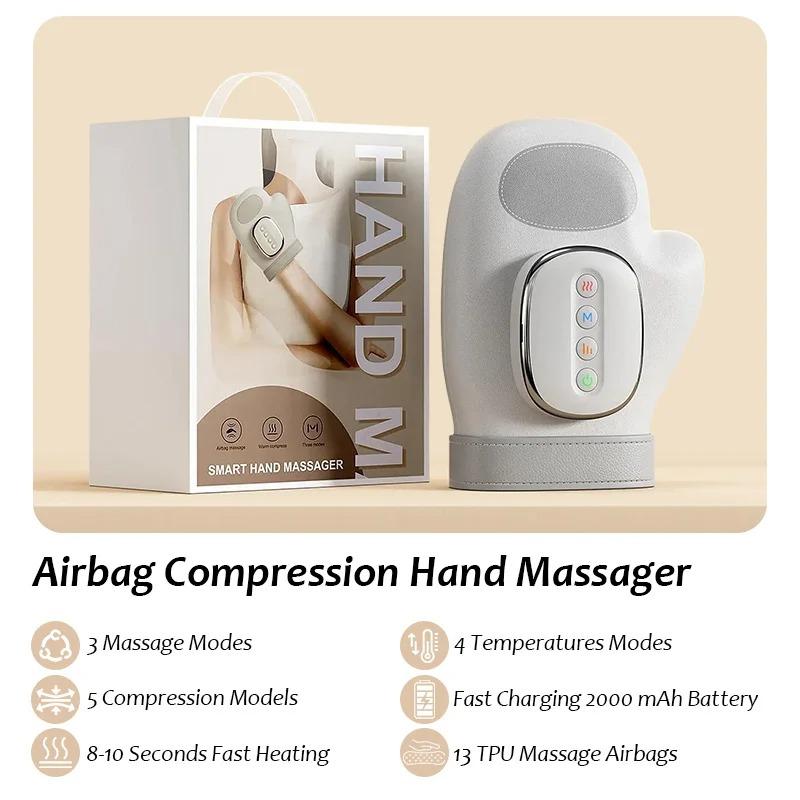Cordless Electric Hand Massager with Airbag Compression, Heat & Vibration