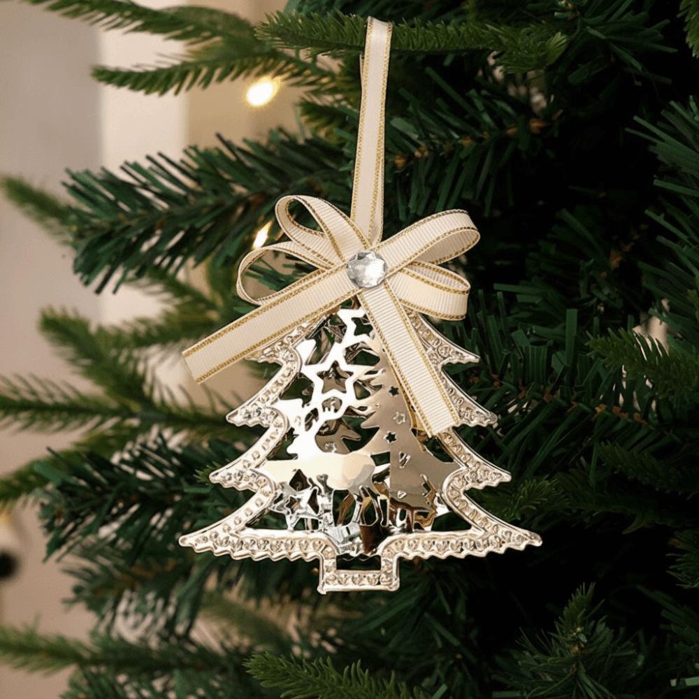Gold Color Christmas Tree Pendant Star Design Snowflake Shape Icicle Ornaments Set Reindeer Motif Bell Accent