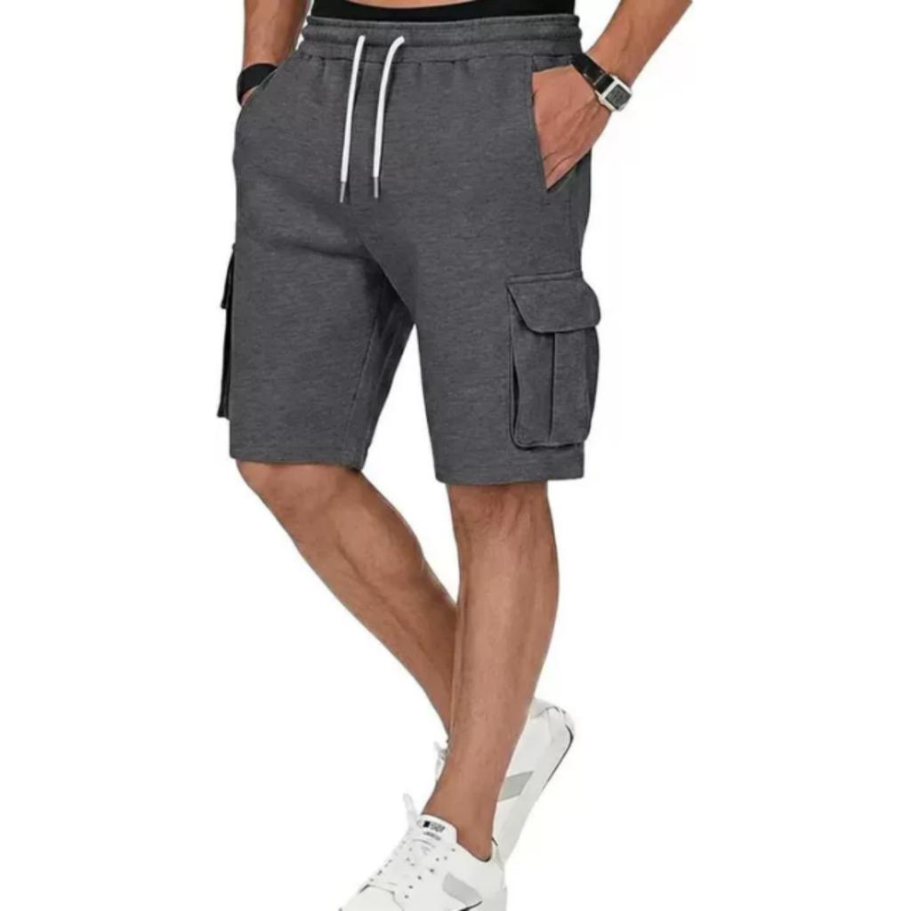 Men Casual Loose Fit Jogger Shorts with Elastic Waist Drawstring and Multiple Pockets for Daily Wear and Sports