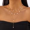 New Korean Imitation Pearl Multi Layered Necklace for Women Pearl Beads Pendant Tassel Metal Chain Choker Sexy Fashion Zircon