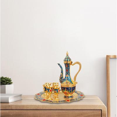 Turkish Coffee Pot Set Art Crafts with 6 Cup and Tray Wedding Gift for Kitchen