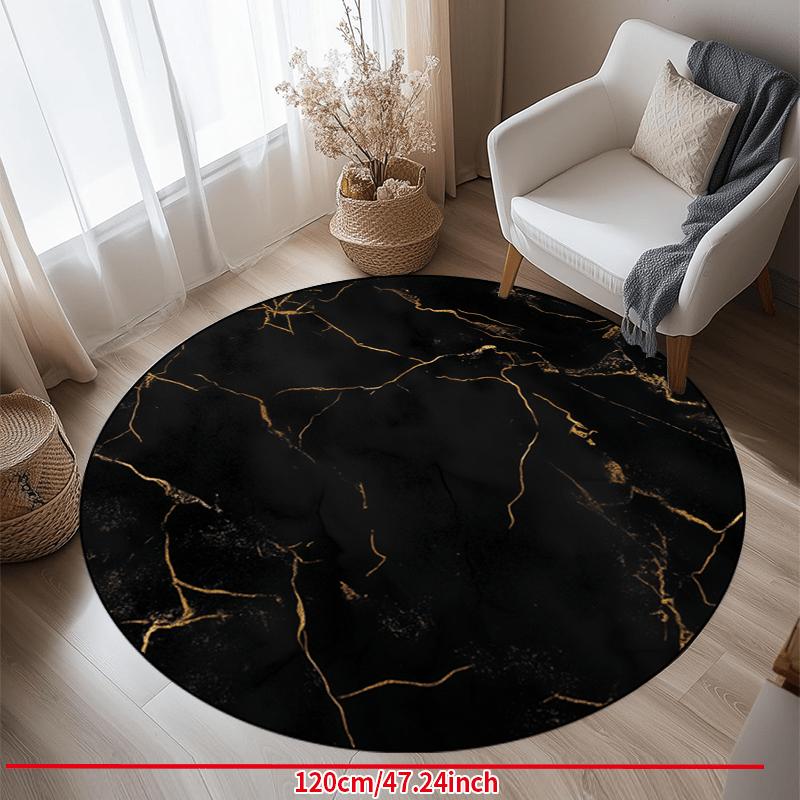 Luxury  Black Golden MarblePattern Round Shape Floor Mats Kitchen Hallway Runner Rug Bedroom Living Room Soft Carpet Non-slip Area Rug