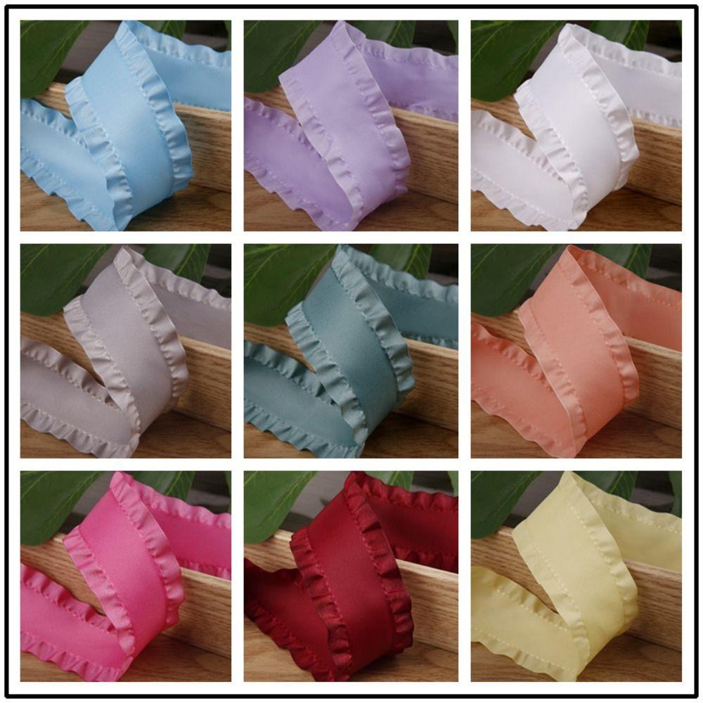 5yards Polyester Ruffles Edge Satin Ribbon Skirt Edge Woven Band  For DIY Hair Garment Accessories