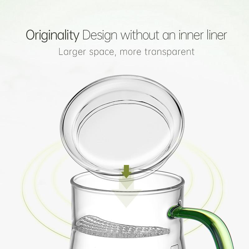 KAMJOVE Glass Cup Crescent Glass Water Cup with Handle Tea Cup Tea Separation Cup 300ml Green Tea Brewing Cup Kettle Office
