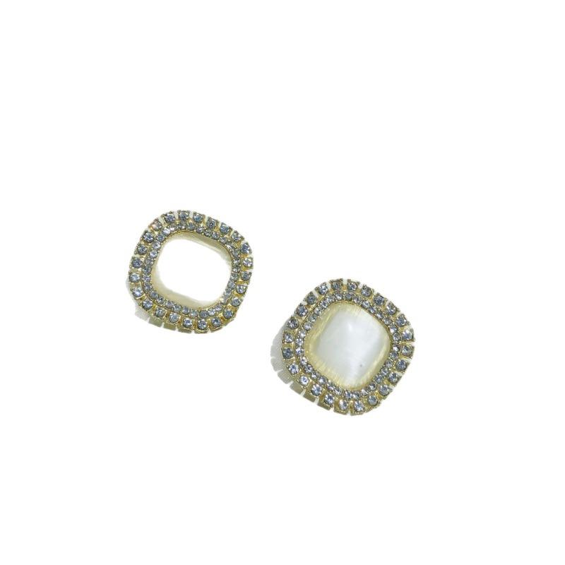 Big Opal Square Crystal Stud Earrings for Women Sweet Punk Simple Rhinestone Geometry Party Jewelry Girl Gift