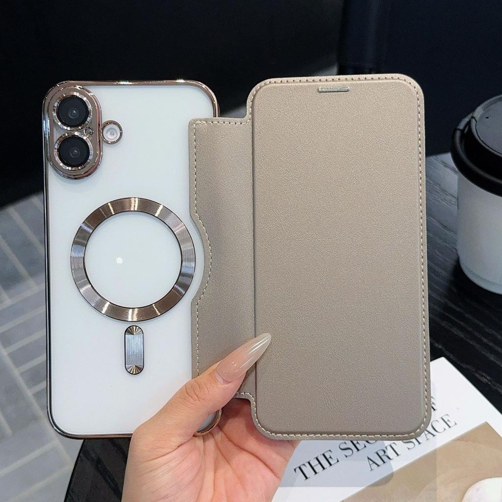 IPhone 16 Flip Leather Case Se4 Is Suitable for Apple 15 Promax Mobile Phone Case 14 Electroplated Magnetic Suction 13