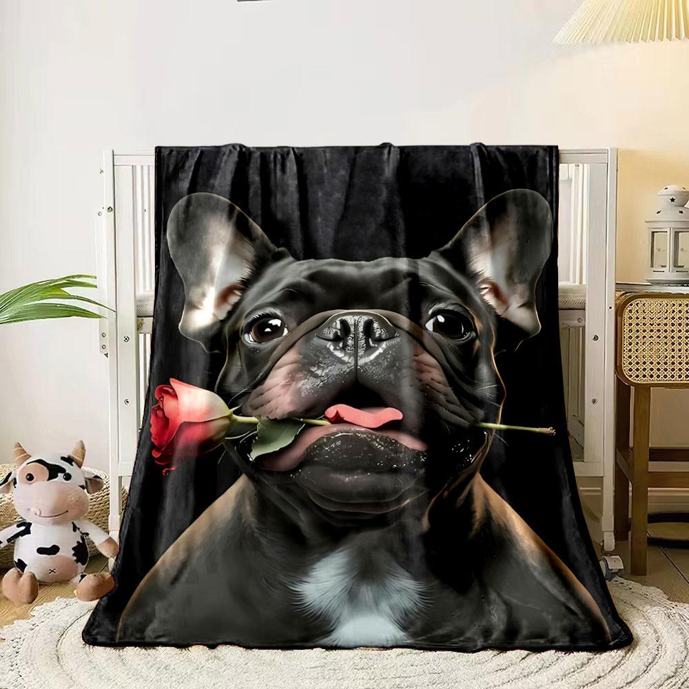 French Bulldog Rose Blanket bedroom Blanket for Livingroom Couch lunch break Soft throw for Friend's festival Gift