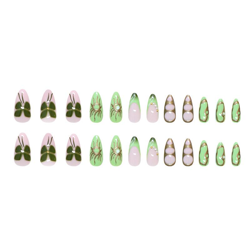 Three-Dimensional Manicure Piece, Eye Fake Nail, Dark Green Butterfly Wearing Nail Piece, Removable Manicure Piece, Drill 24 Pieces