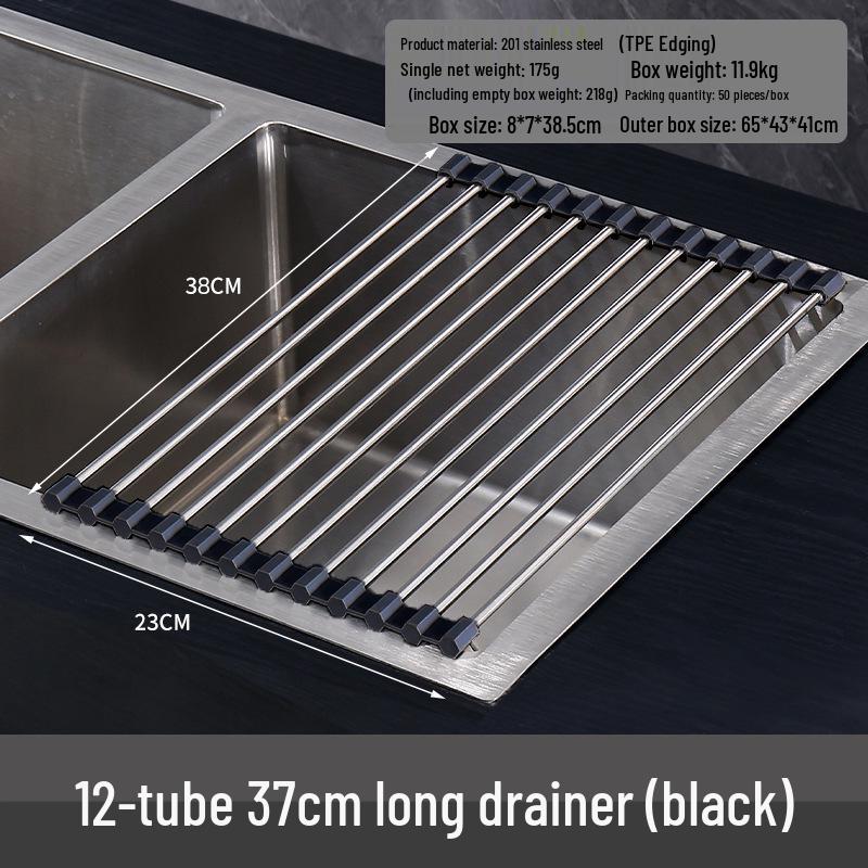 Foldable Stainless Steel Sink Drainer Rack & Roll-Up Dish Mat