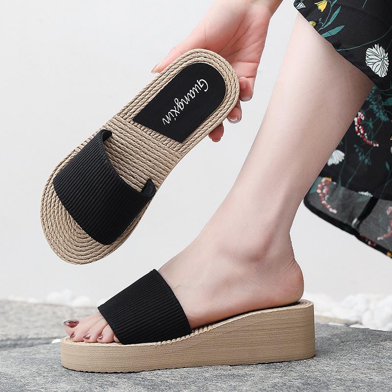 

Summer New Elastic Band Slippers for Women Simple Solid Color Slope Heel Sandals Thick Bottom Fashionable Casual EVA Shoes 41 чорний