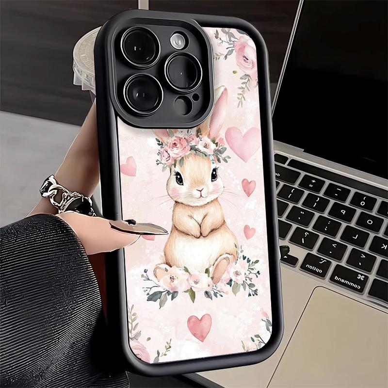 Phone Case for iPhone 17 Air 16E 15 16 Pro Max Cute Cartoon Bunny Rabbit Cover 14 Plus 13 12 Mini Soft Shell Silicone Fundas