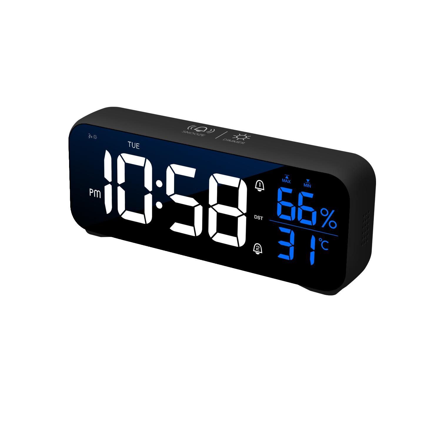 

Музыкальный светодиодный цифровой будильник, голосовое управление, дисплей температуры и влажности, настольные часы, украшение для домашнего стола, встроенный 1200 мАч