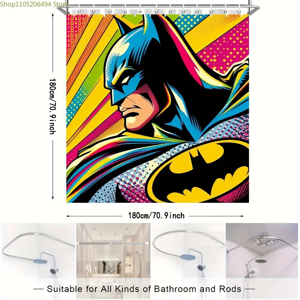1pc Warner Bros Batman Movie Anime Theme Shower Curtain with Hooks, 180.09x180.09 cm, Suitable for Bathroom, Camping, Home Dec