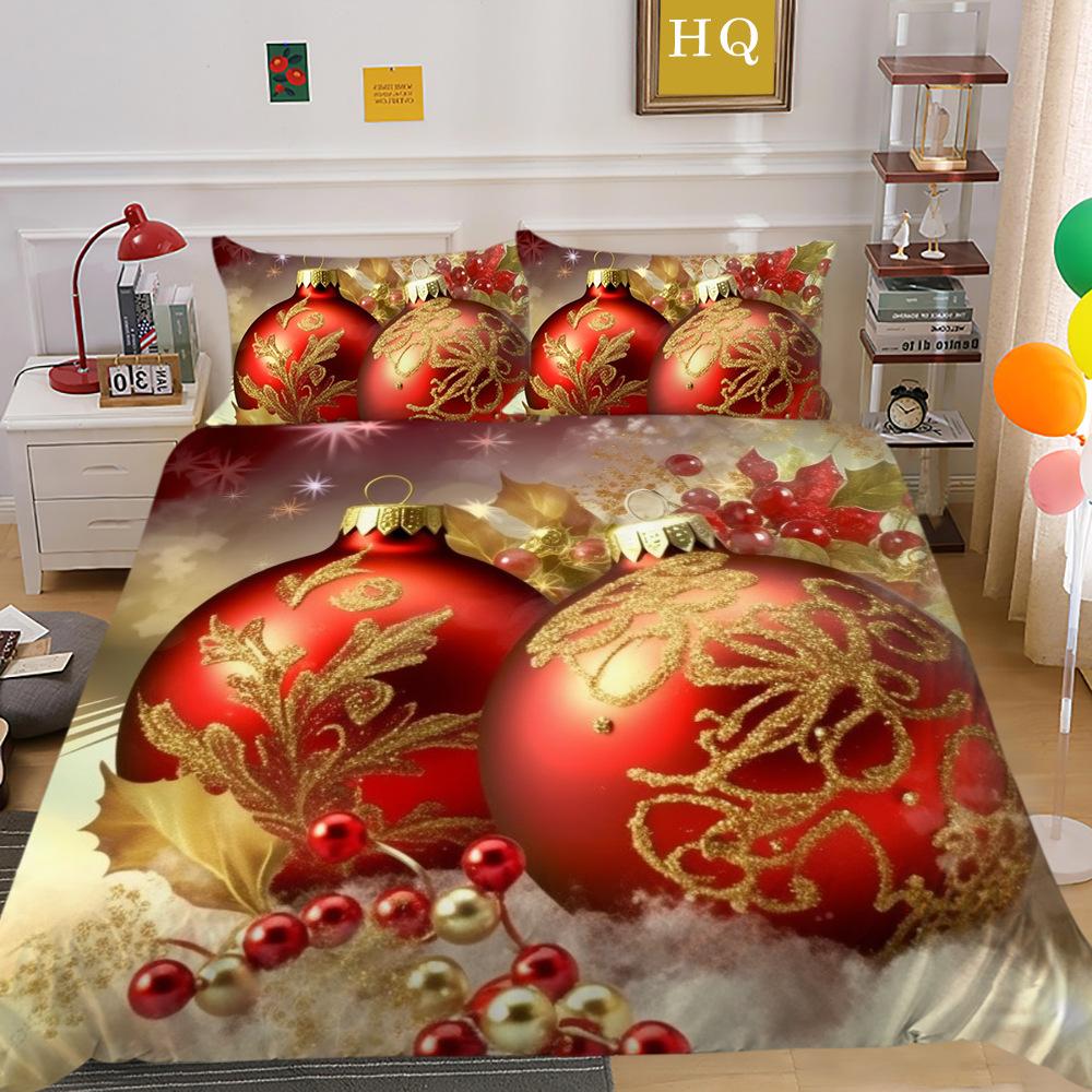 Christmas Digital Printing 3D Printing Polyester Pillowcase Quilt Cover Two Or Three-Piece Set