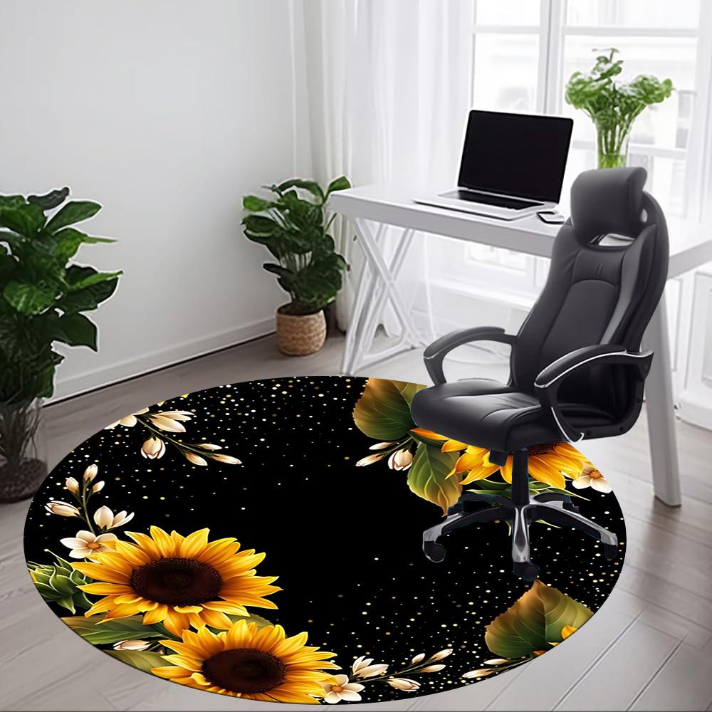 1pc Sunflower Frame Carpet for Office Non-Slip, Round Carpet, Soft & Comfortable, Carpet for Office, Lightweight Round Floor Mat yy251226083
