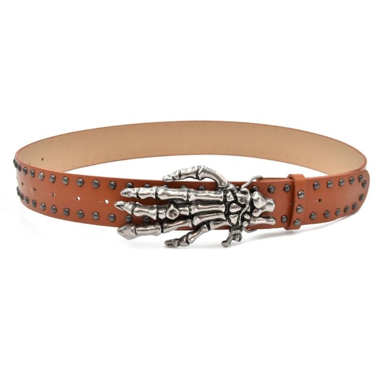 Skull Hand Design Faux Leather Belt for Men Women Adjustable Waist Strap Soft Lining for Casual Outfit or Party Wear