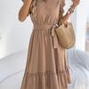 2026 Spring/Summer Women's Stand up Collar Ruffle Lace Waist Shirt Skirt S-XL