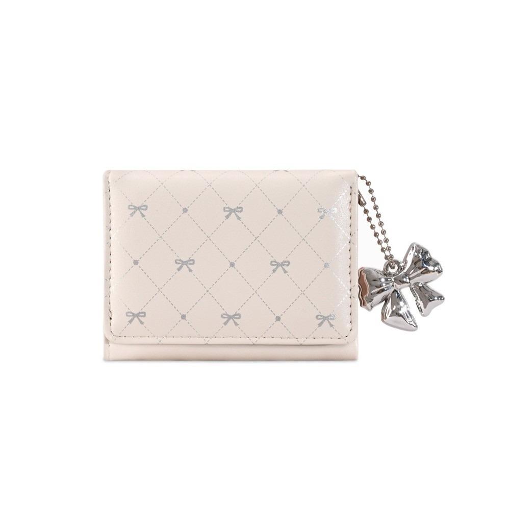 Fashion PU Leather Short Wallet Large Capacity Multi Card Slots Money Bag Cute With Bow Pendant Card Holder for Women Girls