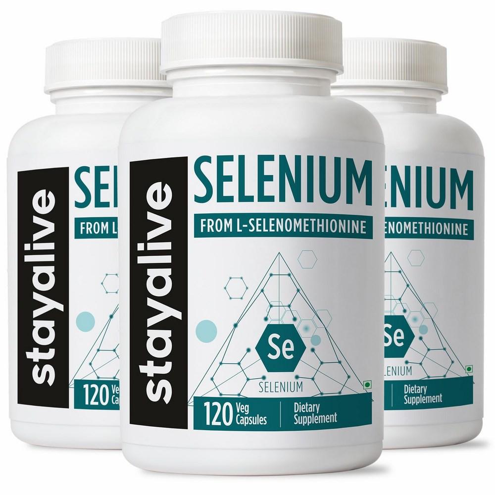 Stayalive Selenium Capsules 40mg High Absorbent Non-GMO and Gluten Free 120 Cans 100% Pure Selenium Supplement for Men and Women 3 pcs 120 Tablets