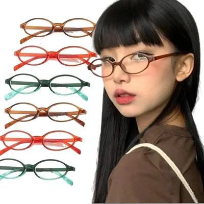 Damen Retro Ovale Brille Y2K Japanische und Koreanische Mädchen Roter Grüner Rahmen Glas Brillen Dekorativ Computer Blaulichtfilterbrille