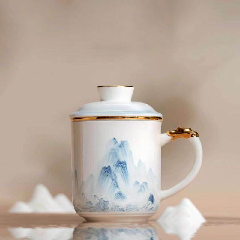 Yuzhou Hand-Painted Gold Bone China Tea Infuser Cup