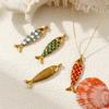 2 PCS 304 Stainless Steel Ocean Jewelry Pendants 18K Gold Plated Enamel Fish Animal 3D Charms For Keychains Necklace 4.9cmx1.3cm