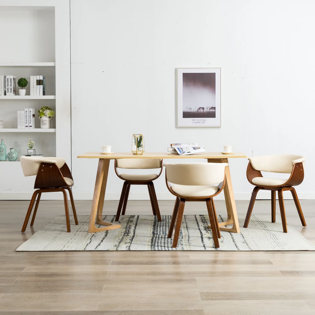 Dining Chairs Set of 4 Cream Colored Bentwood Frame with Faux Leather Upholstery