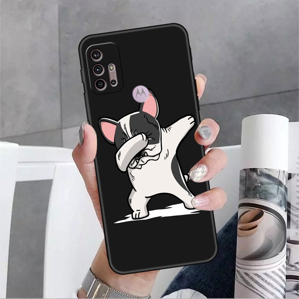 Dog Cute Animal Soft Case For Motorola G60 G30 Edge 20 30 G22 G9 Play G52 G8 G9 Power G50 One Fusion Black Phone Coque