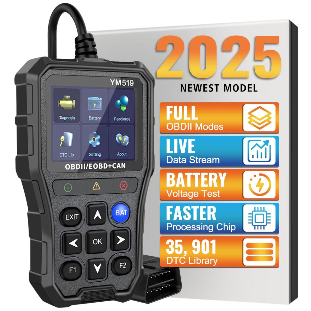 Multi-language Read Vehicle Information Car Diagnostic Tool OBD2 Code Reader Fault Code Scanner Code Reader YM519 Battery Tester Check Engine System