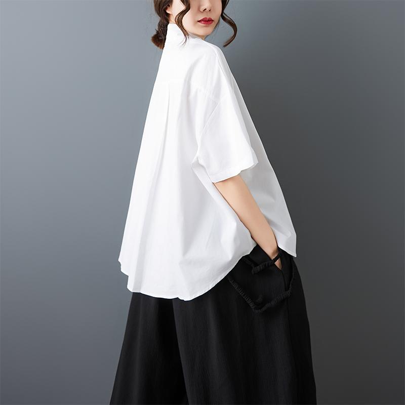 DIMANAF 2026 Plus Size New Summer Blouse Shirt Print Short Sleeve Casual Women Loose Tops Shirts Cotton