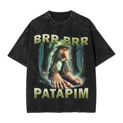 Brr Brr Patapim Funny Italian Brainrot Meme Merch Washed T Shirt Men Women Streetwear Hip Hop T-Shirts Summer  Tees
