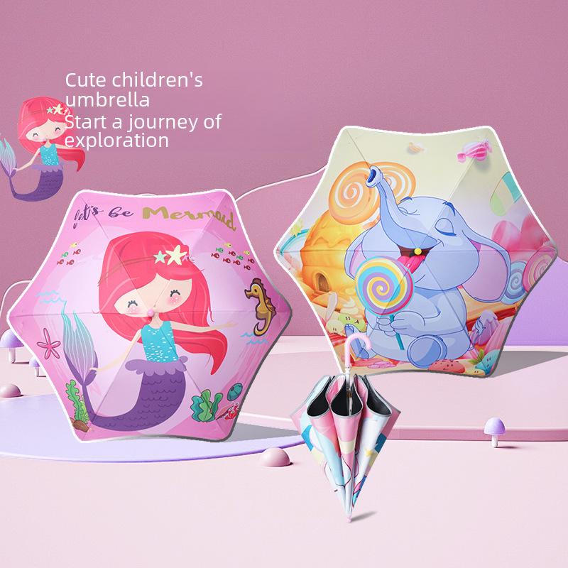 Children's Cartoon Umbrella: Safe, Rounded Corners, Anti-Puncture, Lightweight, Long Handle for Kindergarten & Elementary Boys and Girls.