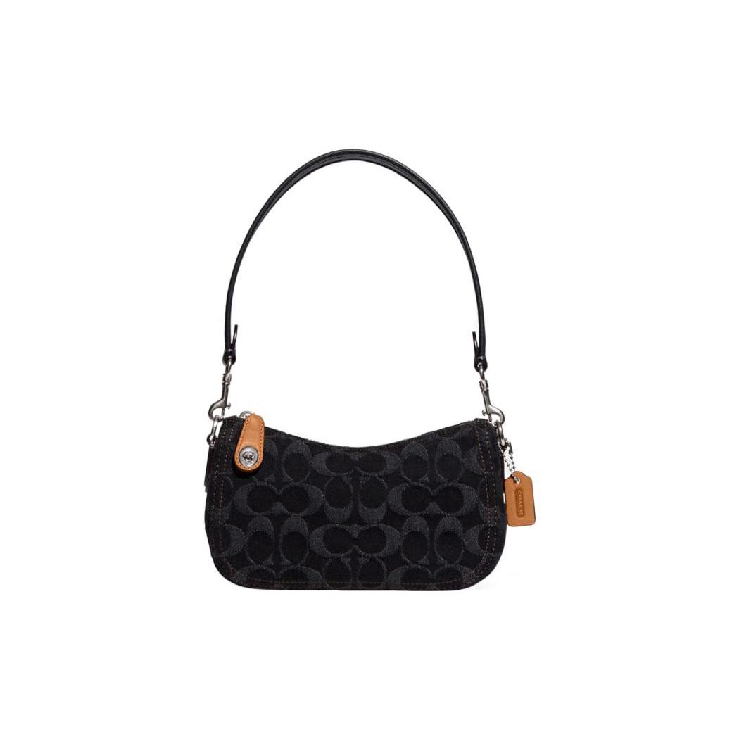 

New COACH Swinger Jacquard Fabric With Cow Leather Patchwork Handbag Shoulder Bag Women s Black CF113-LHDRJ 20.1*6.1*11.9CM