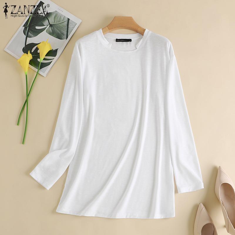 

ZANZEA Женская повседневная блузка с круглым вырезом и длинными рукавами, топы