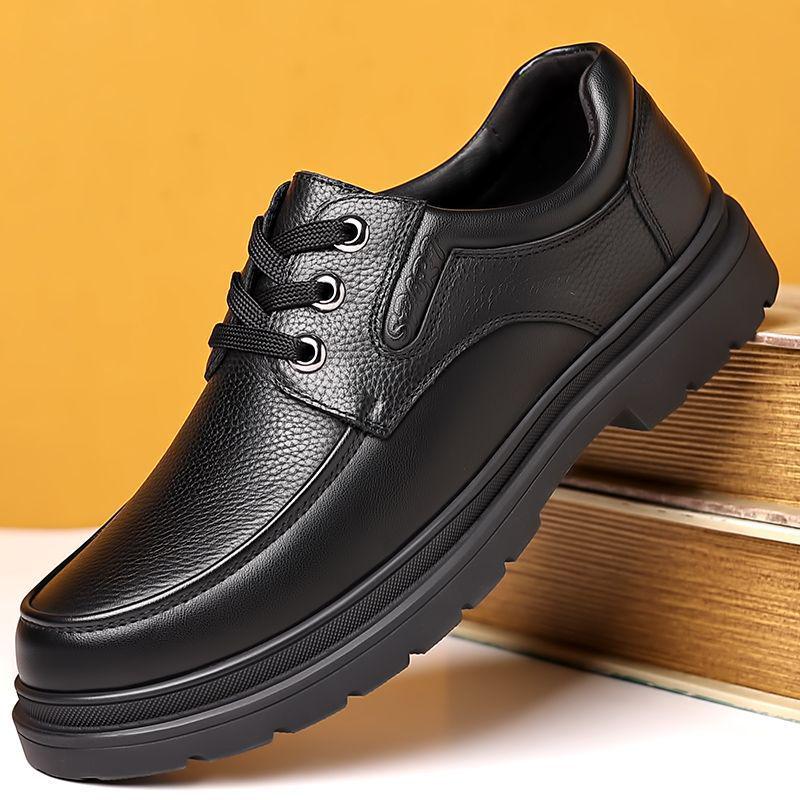 PLOVER Men's Fleece-Lined Leather Business Casual Shoes - Thick Sole