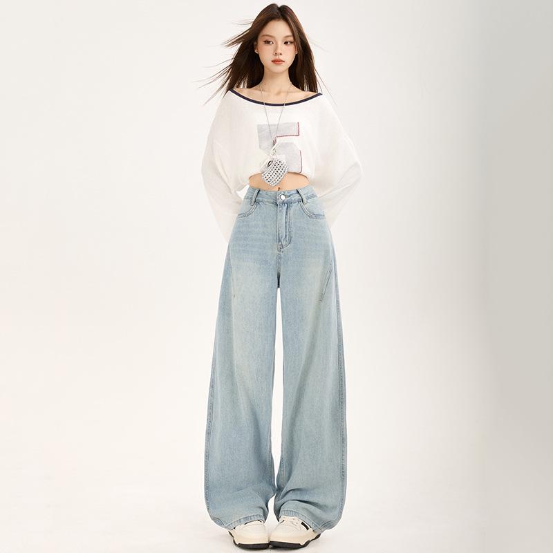 American Retro High-Rise Scimitar Jeans - Women's Autumn Wide-Leg Slimming Pants