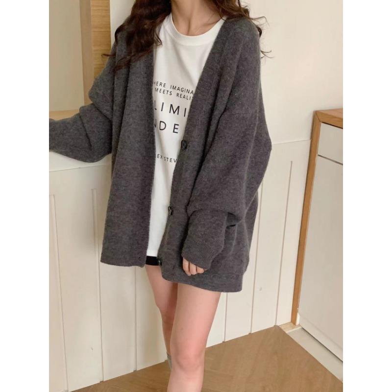 Simple and versatile sweater jacket top women's autumn and winter new loose large size fashion soft waxy knitted cardigan