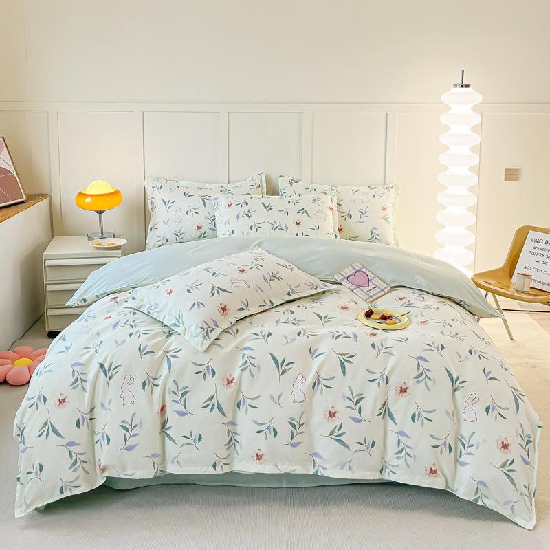Pure Cotton Abraded Bedding Four-piece Set, Bed Sheet Quilt Cover, Dormitory Cotton Three-piece Set