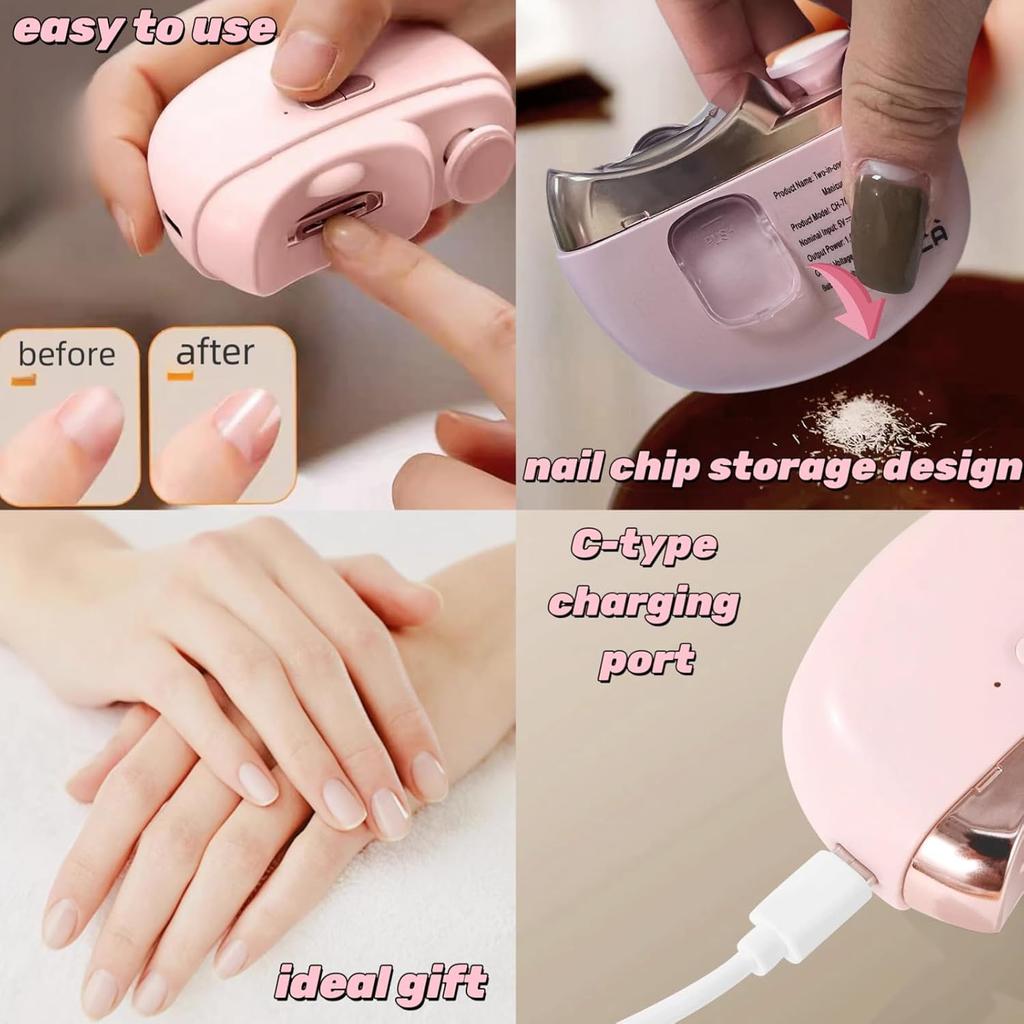 2 IN 1Electric Nail Clipper Automatic Nail Care Kit Manicure Nail Trimmer For Adult Baby Finger Toe Scissors Pedicure Thick Nails Cutter Sharpener