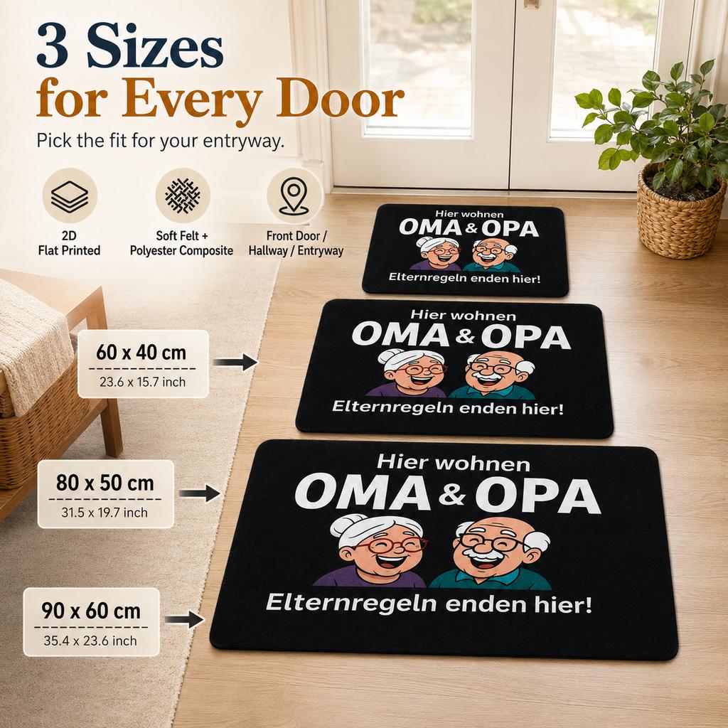 Funny Oma Opa Front Door Mat 2D Flat Printed Felt Polyester Composite Entryway Rug Grandparents House Indoor Hallway Mat