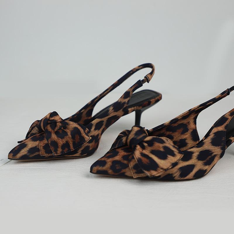 Fashion Summer Sexy Leopard Print Ladies High Heels Sandals Brand Designer Elegant Bowknot Pointed Toe Dress Party Stiletto Women Shoes