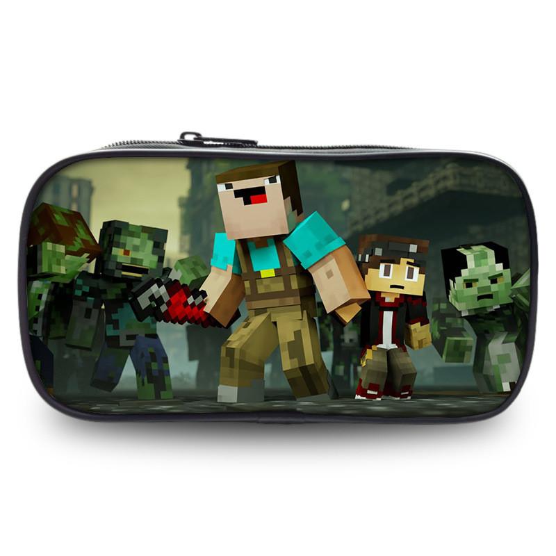 2023 New Large Capacity Kids Minecraft Pencil Case Polyester Cartoon Stationery Bag