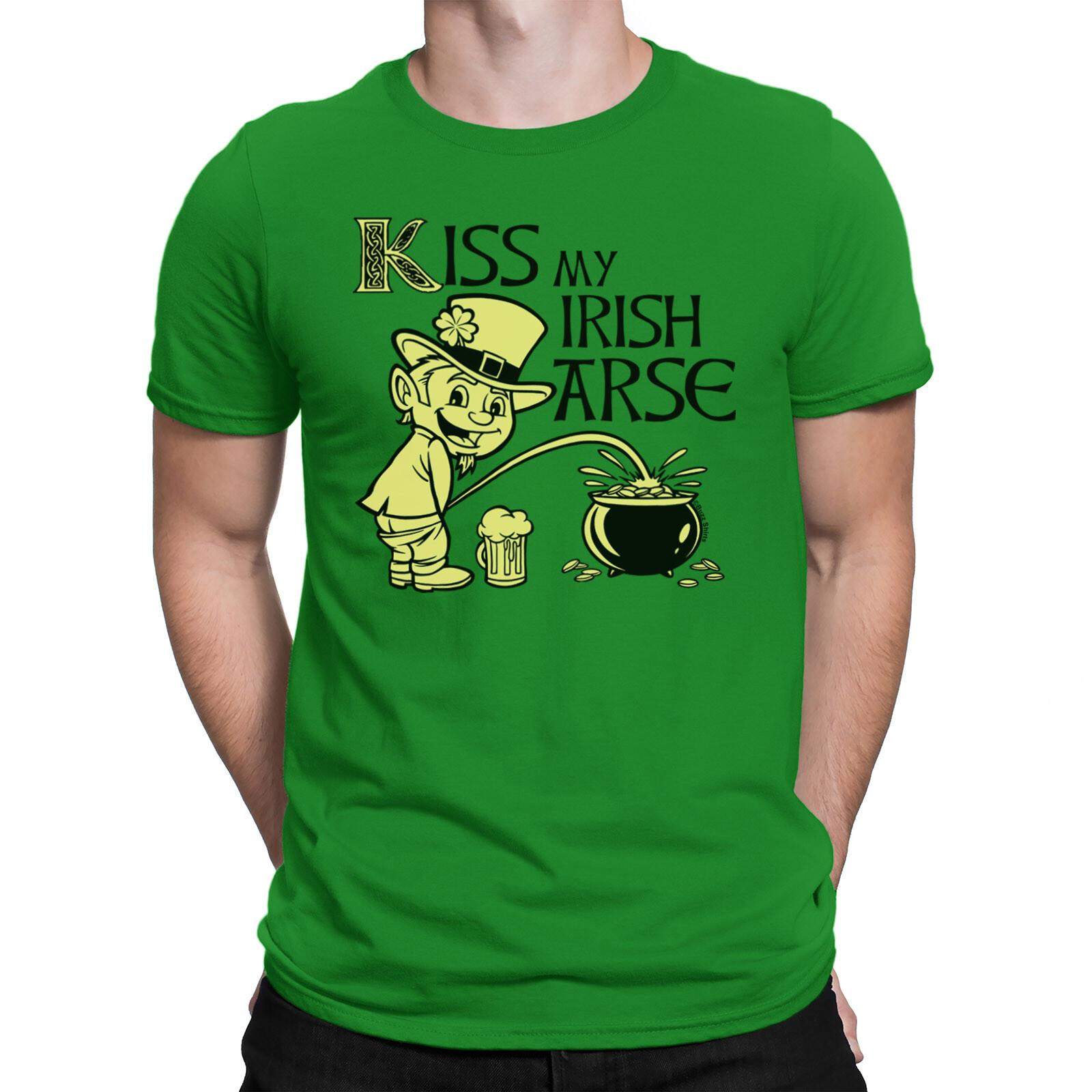 KISS MY IRISH AR*E Mens  T-Shirt Mens Womens Tees Top Ireland St Patricks Day Leprechaun Gift S